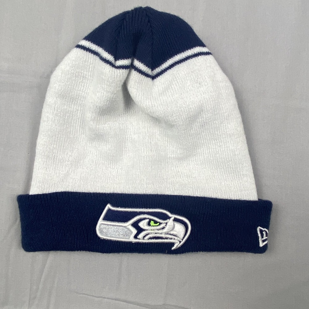 Seattle Seahawks Cuffed Beanie Hat Mens One Size Blue White New Era Football NFL